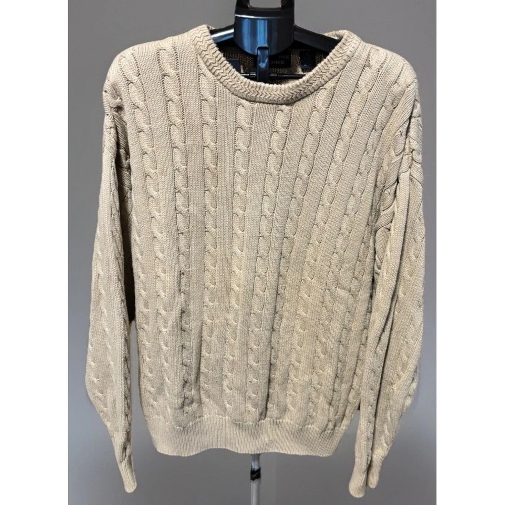 Roundtree & Yorke Men's XL Beige Chunky Cable Knit Grandpa Core Sweater Preppy